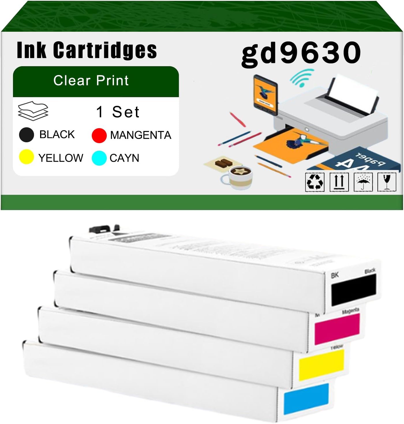 AGNNQ Compatible for Riso gd9630 Ink Cartridges GD9630 GD9631 GD7330 Printers, High Yield 20000 Pages Bright Clear Colors (1 Set)