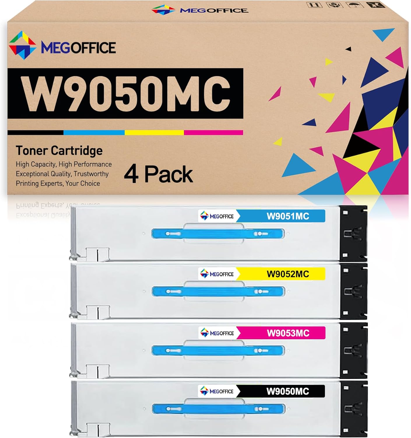 MEGOFFICE Compatible Toner Cartridge Replacement for W9050MC W9051MC W9052MC W9053MC W9050 for HP Color Managed MFP E87640 E87650 E87660 E87640dn E87640z E87650z E87650dn E87660z E87660dn(4Pack, BCMY)
