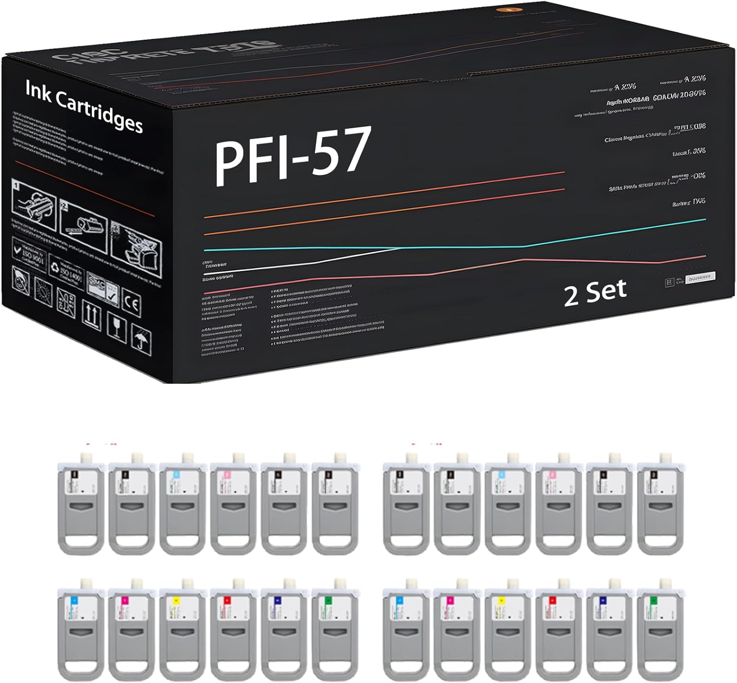 UVUMB Compatible with Canon PFI-57 Ink Cartridges Work for Canon imagePROGRAF PRO-520 PRO-540 PRO-540S PRO-560S Printers, with Chip, High Yield 500 Pages, High-Definition Printing (2 Set)