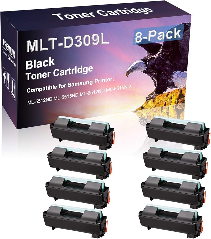 8 Pack (Black) Compatible Laser Printer Cartridge (High Yield) Replacement for Samsung D309L MLT-D309L Imaging Cartridge use for Samsung ML-5512ND ML-5515ND ML-6512ND ML-6515ND Printer