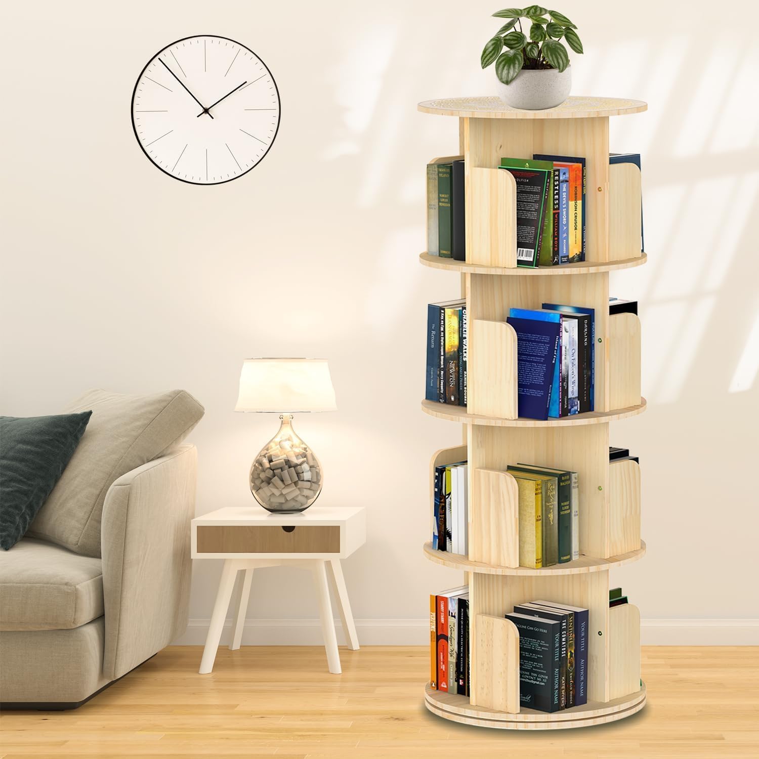 PZEOB Narrow Bookshelf Book Shelf 4 Tier Bookcase Baffle Design 360° Rotating Bookshelf for Home Office 40x40x130 Cm Floor Standing Book Shelf Perfect Display