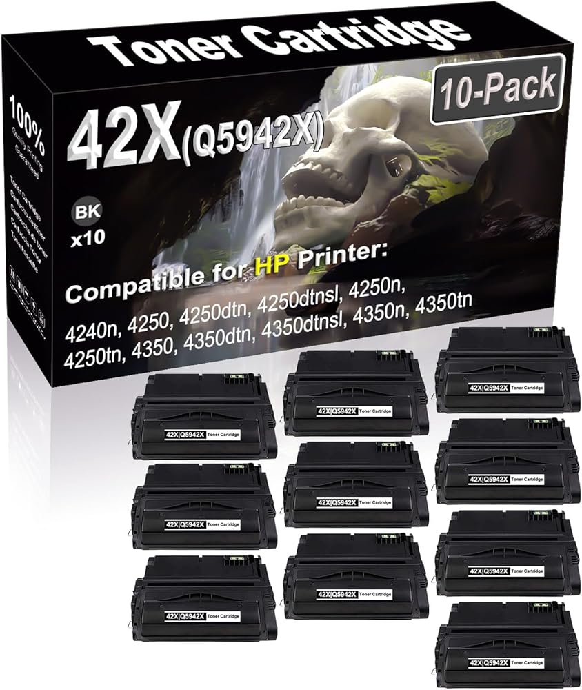 SINIYA 10-Pack (Black) Compatible High Yield 42X Q5942X Laser Printer Toner Cartridge use for 4240n 4250 4250dtn 4250dtnsl 4250n 4250tn Printer