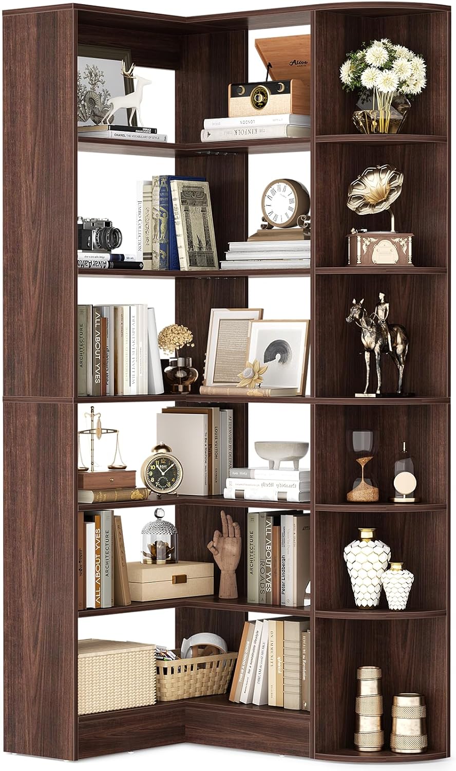Cyclysio Corner Shelf 6 Tiers Large Tall Corner Bookshelves with Baffle, 71