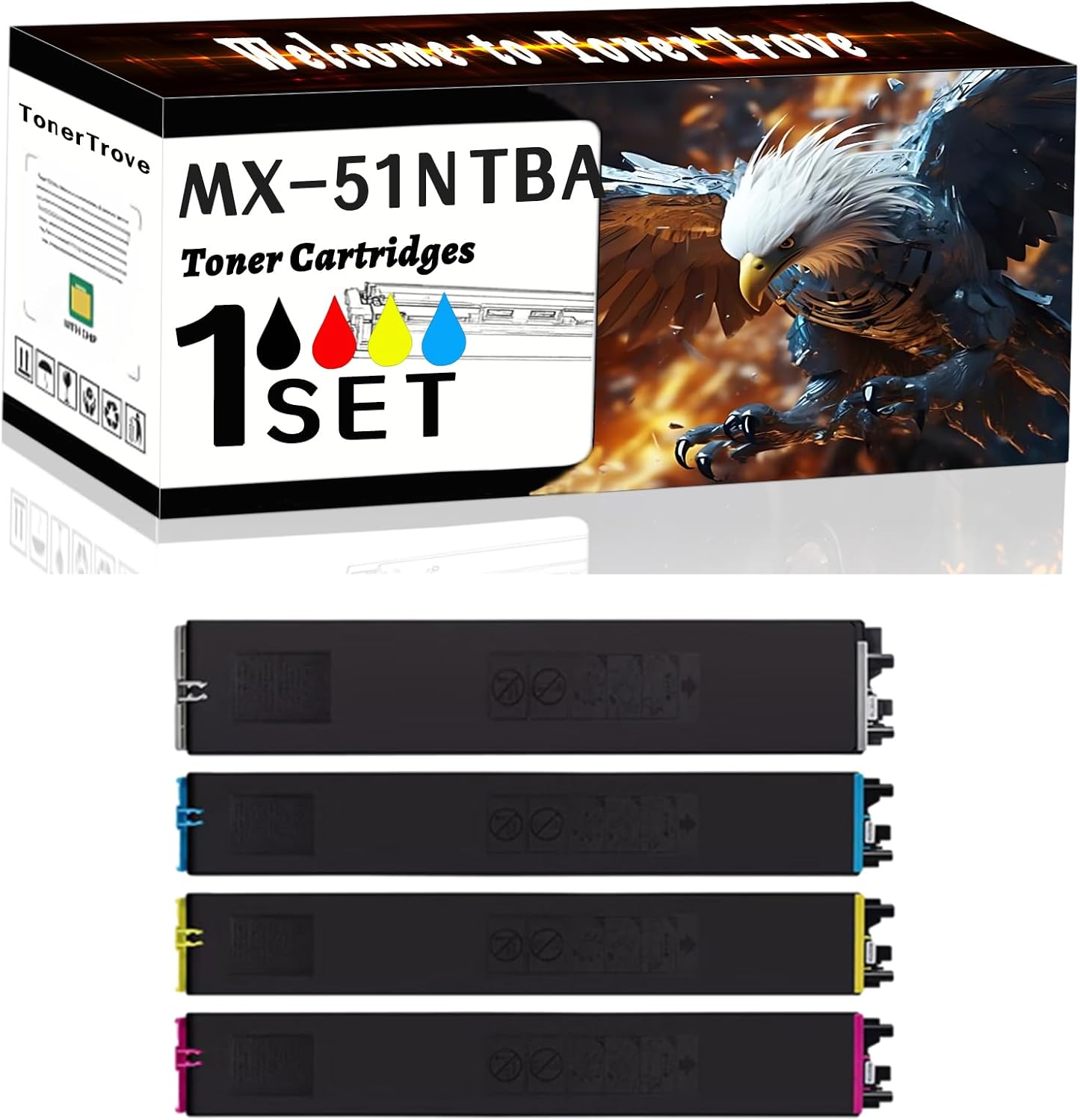 LECUU MX-51NTBA Toner Cartridges Compatible for Sharp MX-4110N MX-4111N MX-4140N MX-4141N MX-5110N MX-5111N MX-5140N MX-5141N Printers, Office Printing is Easy Clear Smooth (4-Pack BK/C/M/Y)