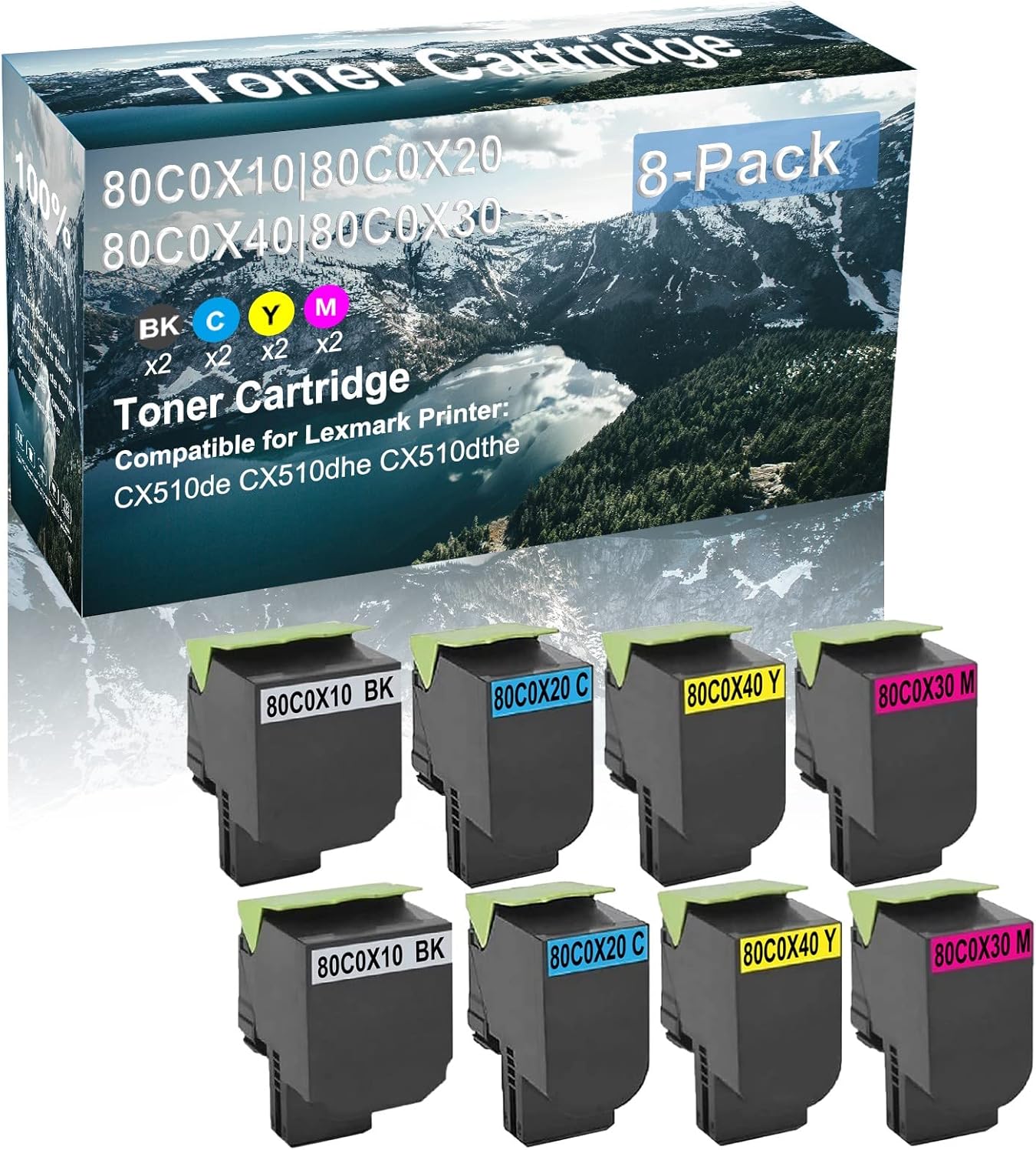 Credibility Store 8 Pack (BK+C+Y+M) Compatible 80C0X10 80C0X20 80C0X40 80C0X30 Laser Printer Toner Cartridge High Yield Use for CX510de CX510dhe CX510dthe Printer