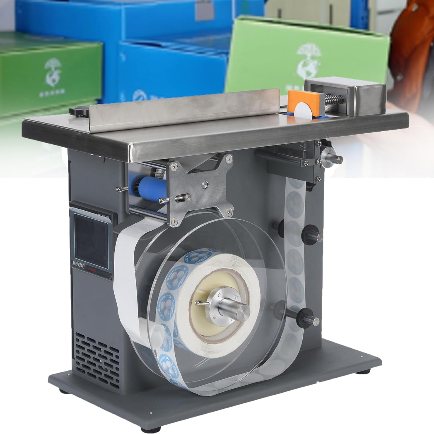 VitalisWorks 200w Small Box Labeler, Semi-Automatic 90° Angle Label Applicator, 15-30 Pcs/Min, for φ15-30mm Products, for Printing,Food,Electronics