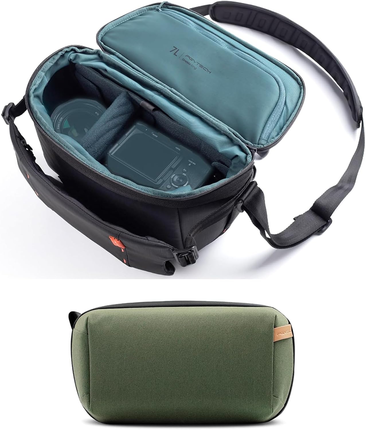 PGYTECH OneMo Sling Camera Bag 7L-9L+Tavel Tech Organizer, Waterproof Tech Pouch, Electronics Accessories Organizer Travel Carrying Case, Cable Organizer Bag for Cables, Cord