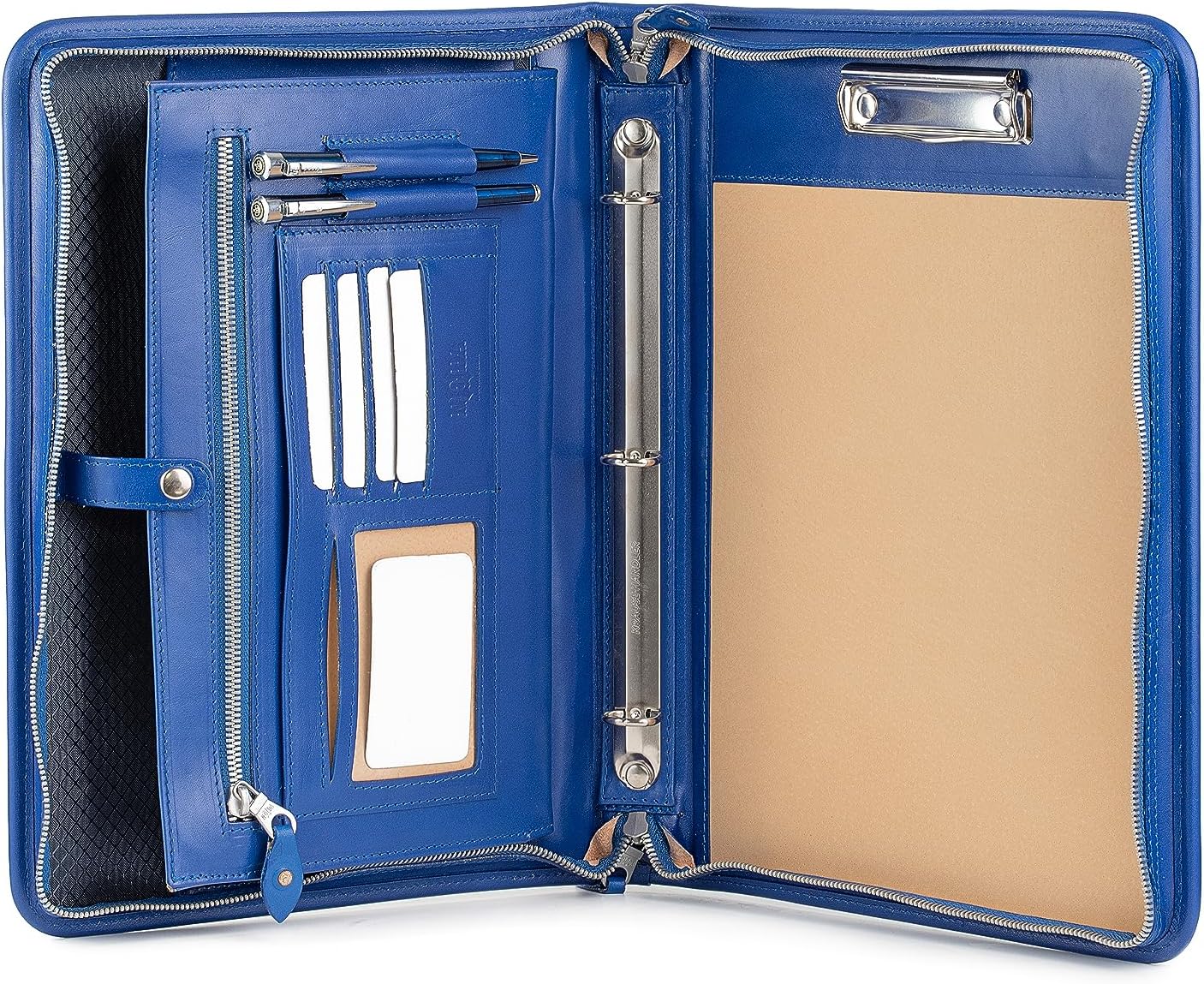 Noda Executive Leather Padfolio 3 Ring Binder Professional Business Portfolio w/Zippered Closure | Resume, Document, Clipboard, Writing Pad Organizer | Men, Women