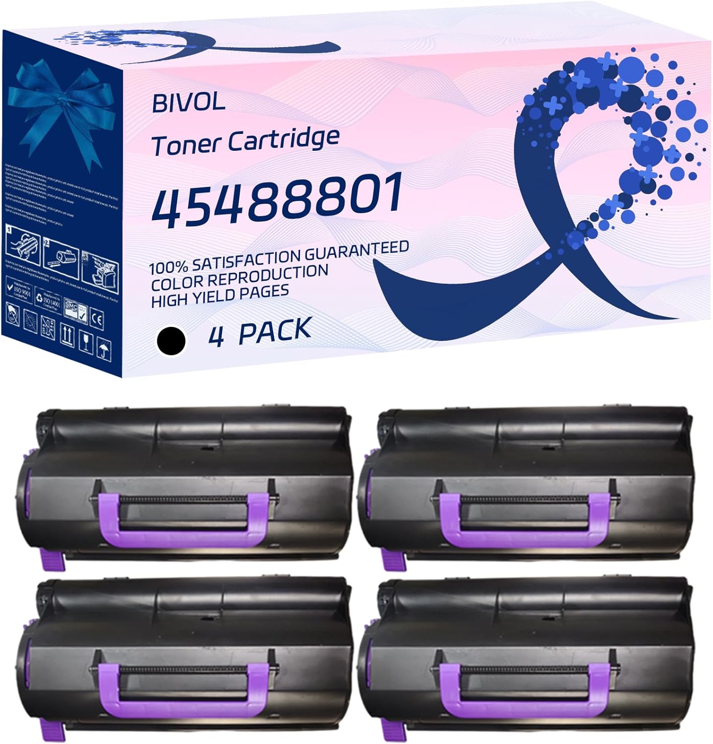 BIVOL 45488801 Toner Cartridge Compatible for Okidata OKI B721DN B731DN Printers, with Chip, High Yield 28000 Pages, Vivid Colors (4 Pack Black)