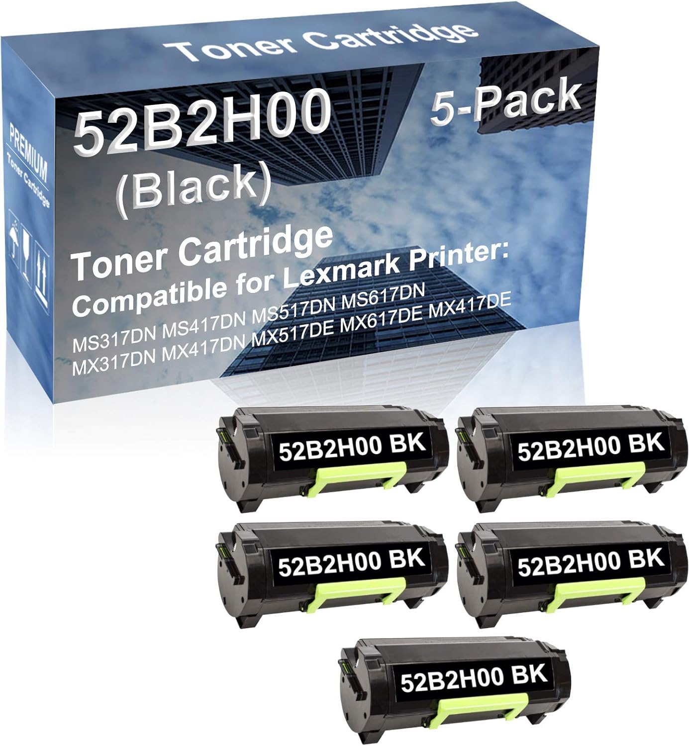 5-Pack Compatible High Capacity 52B2H00 Imaging Toner Cartridge use for MS317DN MS417DN MS517DN Printer (Black)