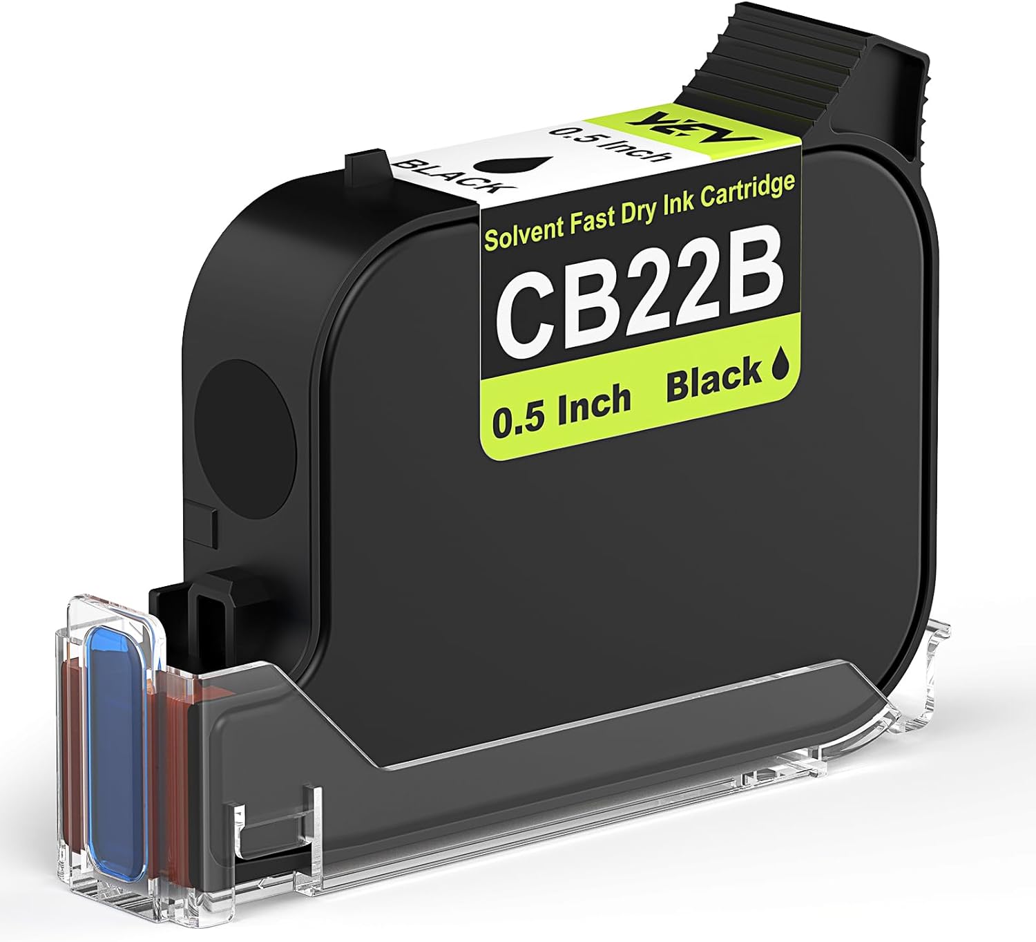 YEV Original 42ml Solvent Based Fast Drying Ink Cartridge for 12.7mm/0.5 Inch Handheld Inkjet Printer to Use on Plastic, Metal, Cardboard, Fabric, and Wood (Black)