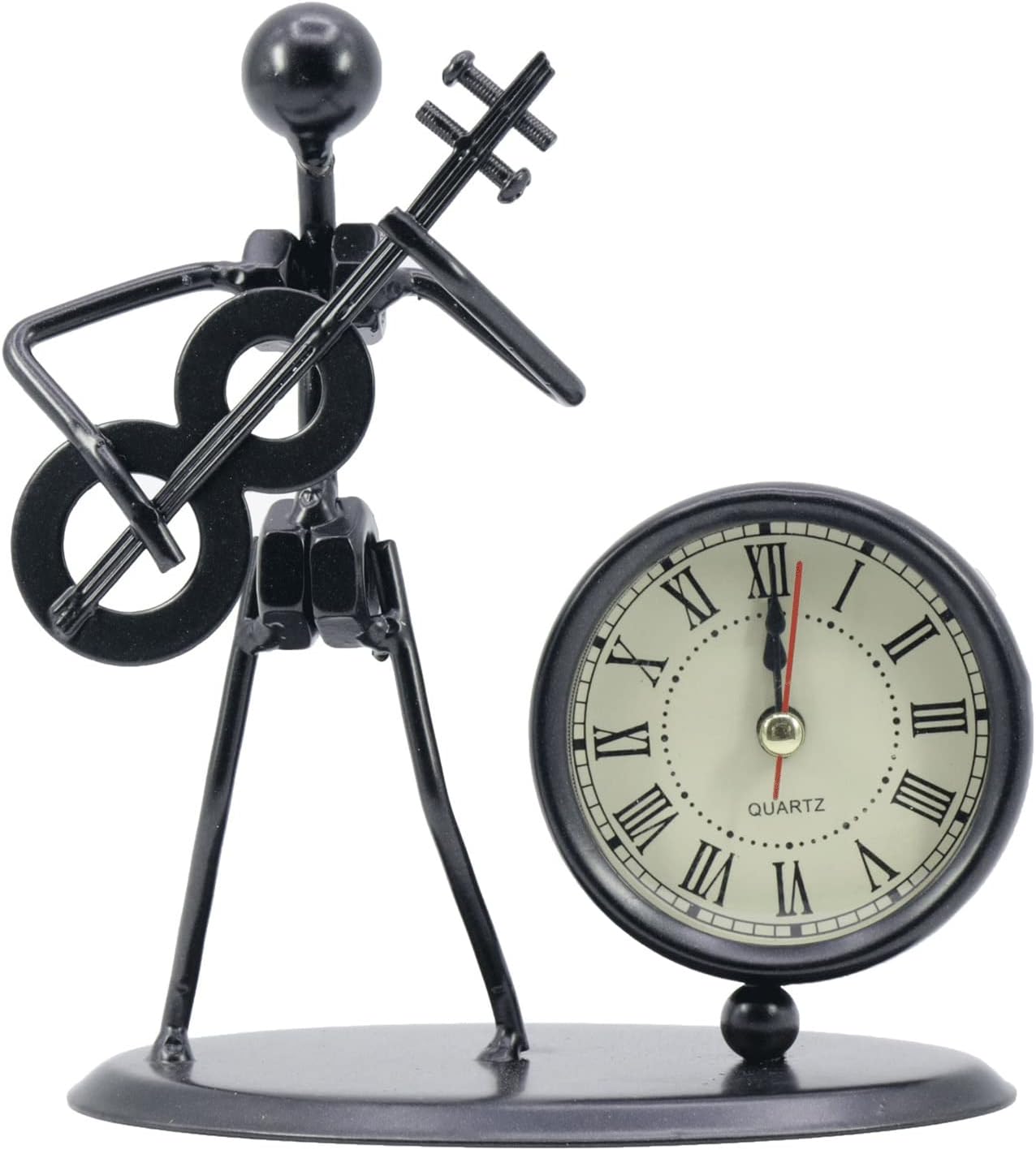 IIPOSAQQ Alarm Clock Creative Music Man Guitarist Manual Welding Metal Carft Desk Clock Office Home Clock Desk Clock