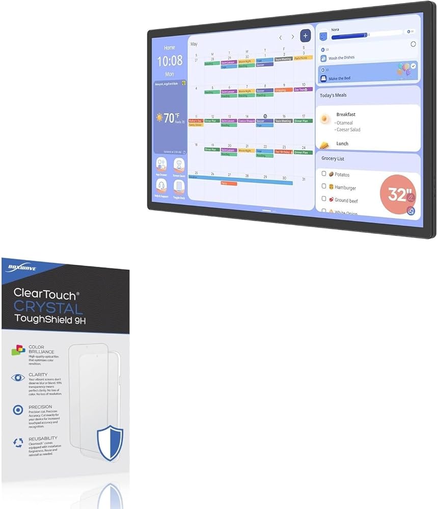 BoxWave Screen Protector Compatible with Cozyla Calendar+ 2 (32 in) - ClearTouch Crystal ToughShield 9H (2-Pack), Clear 9H Tough Flexible Film Screen Protector