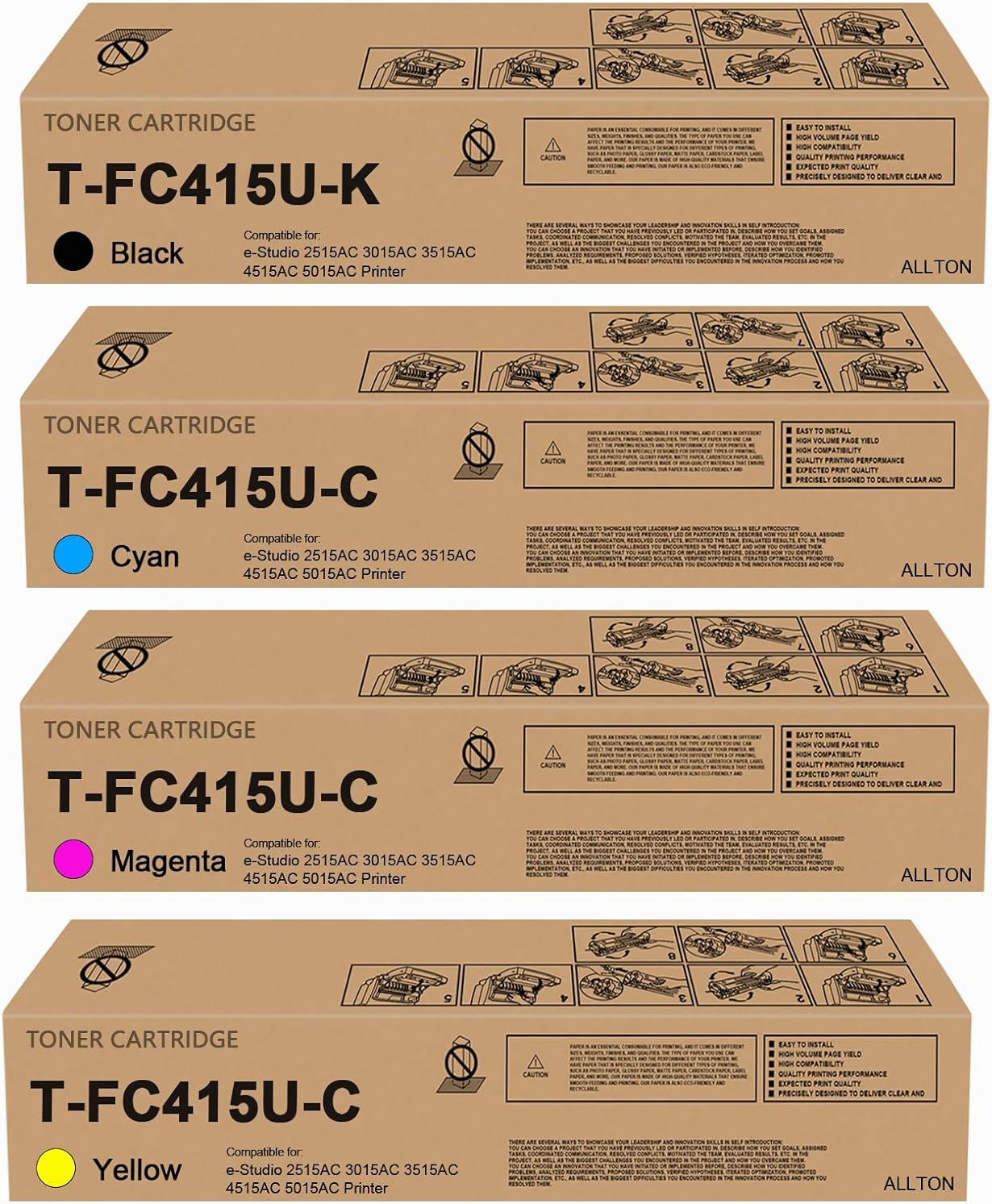 T-FC415U Toner Cartridge Compatible Toshiba T-FC415U TFC415U Toner Cartridge T-FC415U-K T-FC415U-C T-FC415U-M T-FC415U-Y T Replacement for Toshiba e-Studio 2515AC 3015AC 3515AC 4515AC 5015AC Printer