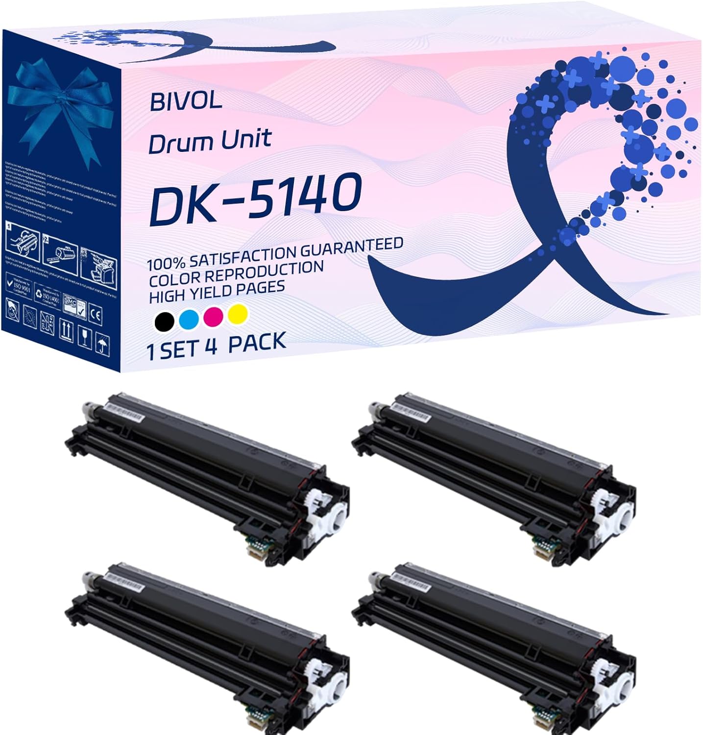 BIVOL DK-5140 Drum Unit Compatible for Kyocera ECOSYS P6035cdn P6130cdn P6230cdn P6235cdn Printers, with Chip, High Yield 300000 Pages, Vivid Colors (4-Pack BK/C/M/Y)