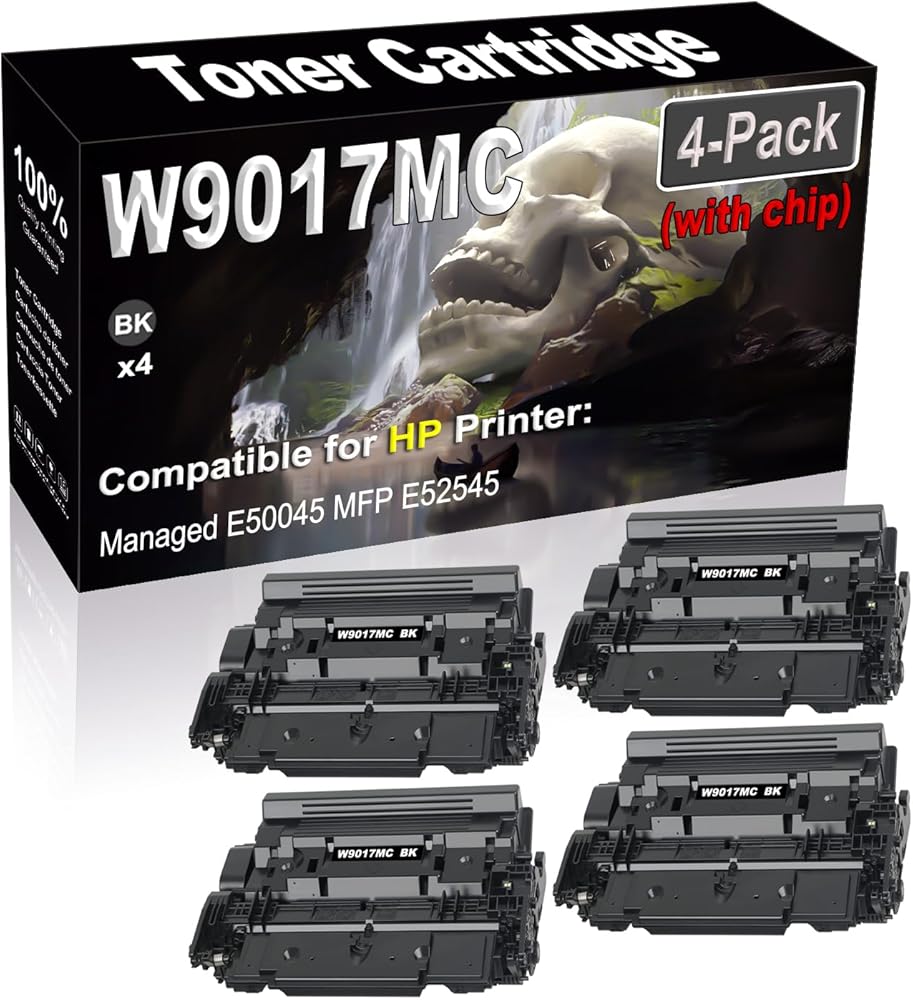 SINIYA 4-Pack Compatible High Capacity W9017 W9017MC (with chip) Imaging Toner Cartridge use for Managed E50045 MFP E52545 Printer (Black)
