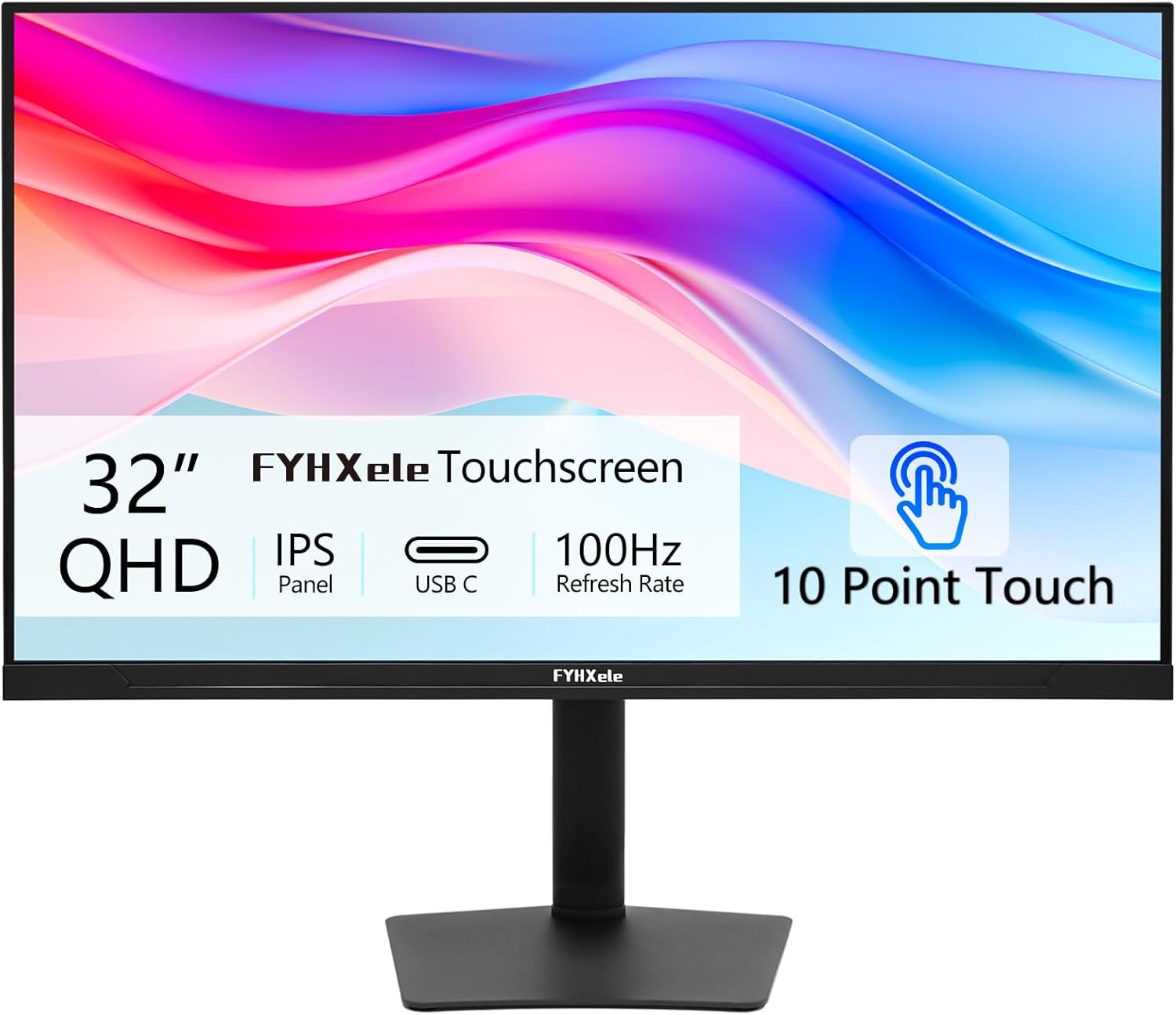 FYHXele 32 Inch Large Touchscreen Monitor QHD 1440P 100Hz,USB-C, HDMI, Displayport,Height/Swivel/Tilt/Rotating Adjustable Stand, IPS Multi-Touch PC Monitor for mall, Office, Gaming