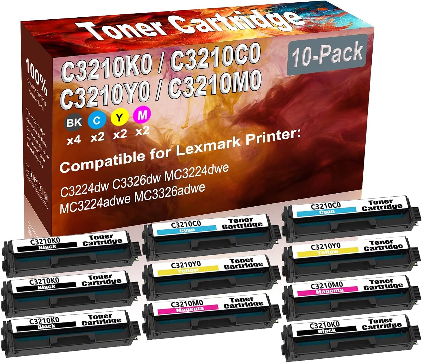 Credibility Store 10-Pack (4BK+2C+2Y+2M) Compatible High Yield C3210K0 C3210C0 C3210Y0 C3210M0 Printer Toner Cartridge use for C3224dw C3326dw MC3224dwe Printers