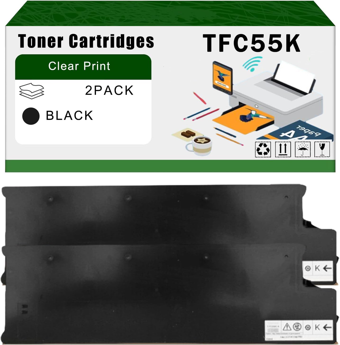 AGNNQ Compatible for Toshiba TFC55K Toner Cartridges E Studio 6520C 5520C 5520CT Printers, High Yield 83000 Pages Bright Clear Colors (2-Pack Black)