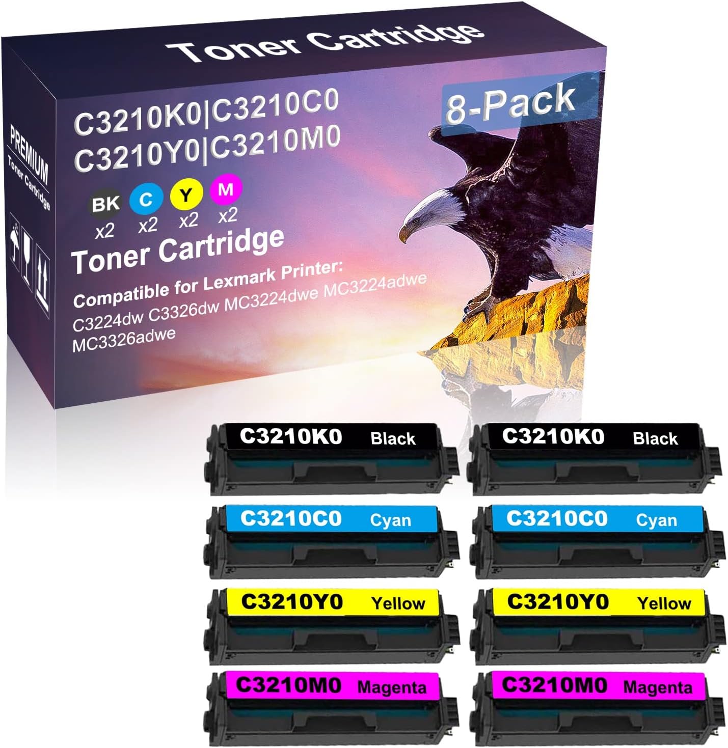 Credibility Store 8-Pack (2BK+2C+2Y+2M) Compatible High Capacity C3210K0+ C3210C0+ C3210Y0+ C3210M0 Toner Cartridge Used for C3224dw C3326dw Printer
