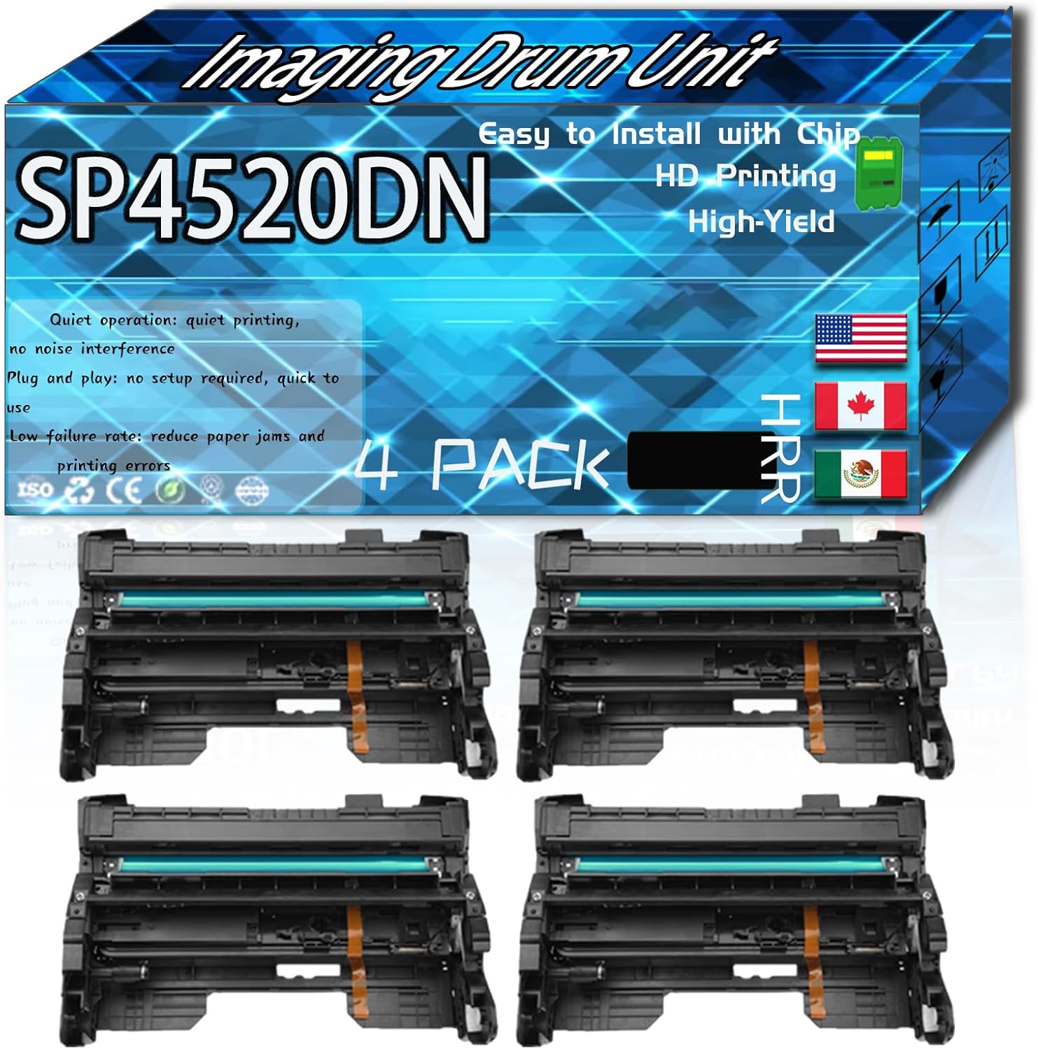 CEECN Compatible for Ricoh SP4520DN Replacement Imaging Drum Unit Used with MP 401SPF MP 402SPF SP 4520DN Printers, High Production Multiple Options (4 Pack Black)