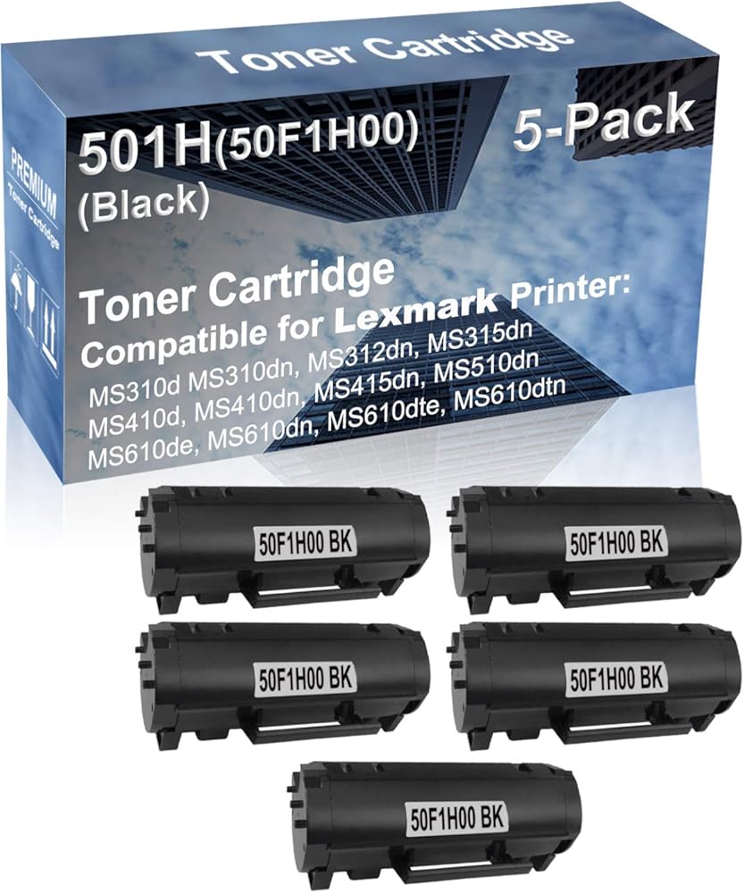 5-Pack Compatible High Capacity MS610de MS610dn MS610dte MS610dtn Printer Toner Cartridge Replacement for 501H 50F1H00 Printer Cartridge (Black)