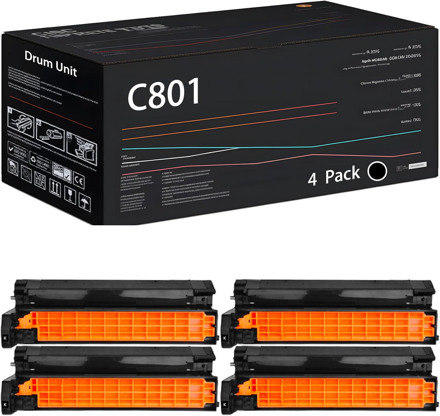 UVUMB Compatible with Okidata OKI C801 Drum Unit Work for Okidata OKI C801dn C801n C810cdtn C821n C810dn C810n Printers (4 Pack Black)