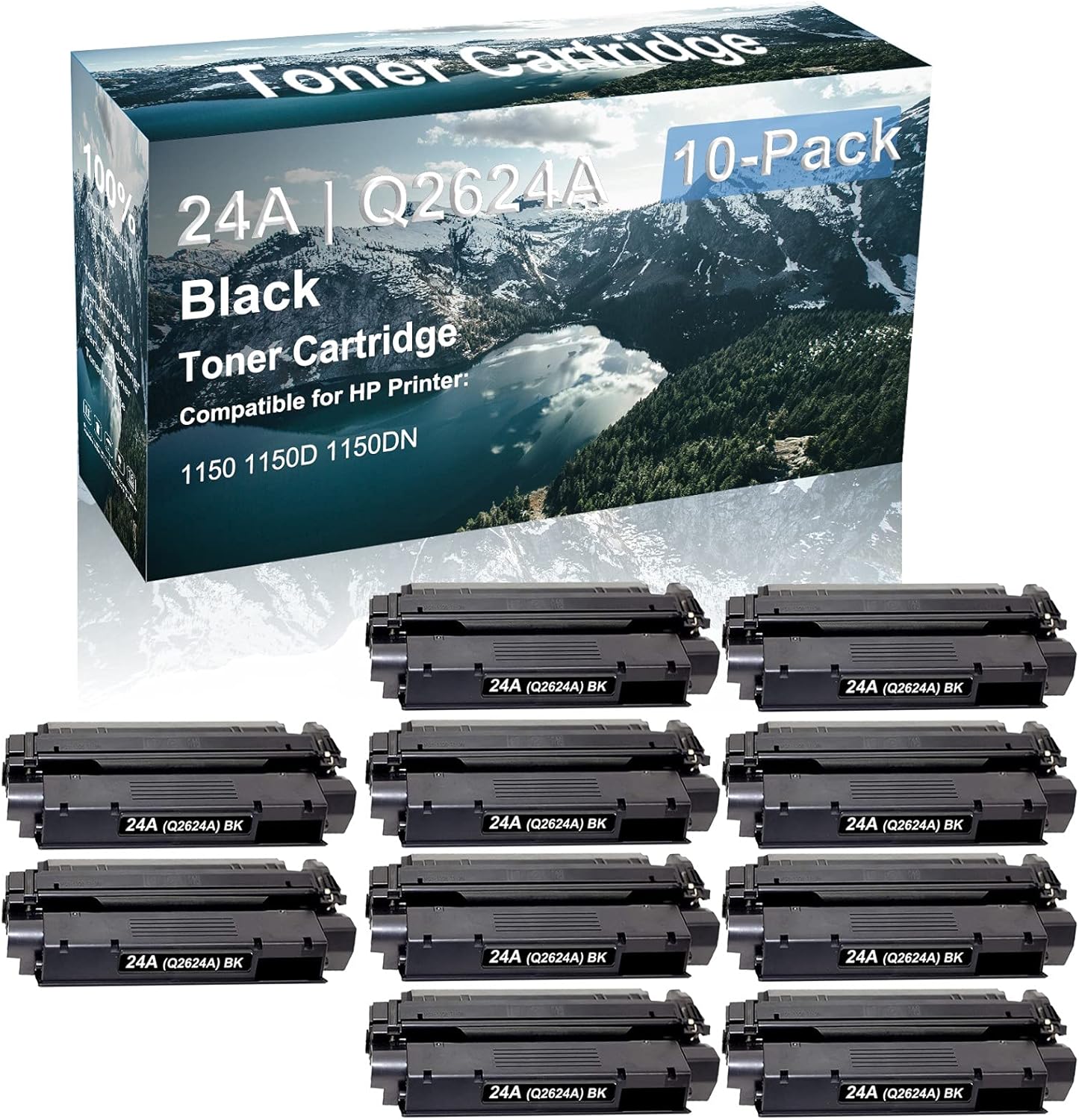10 Pack Compatible High Capacity Black 24A | Q2624A Black Toner Cartridge use for HP 1150 1150D 1150DN Printer