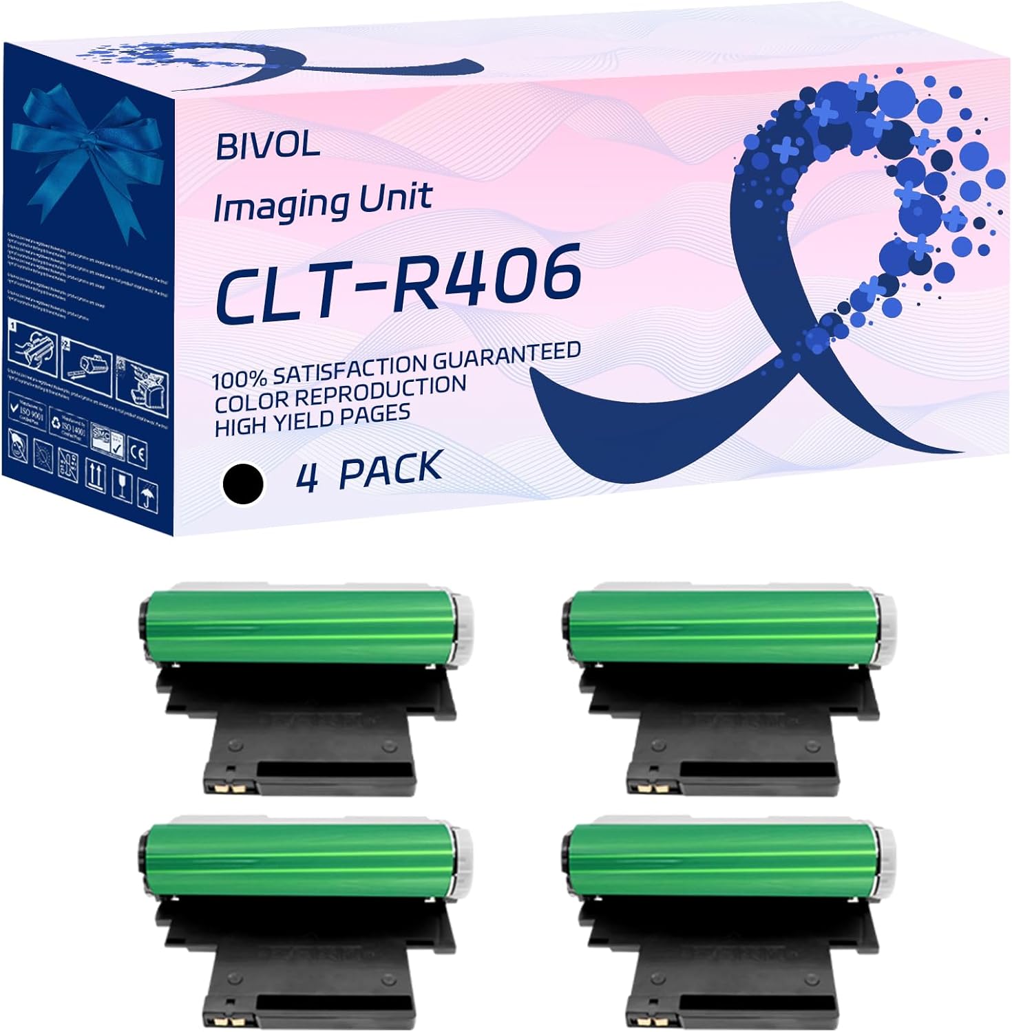 CLT-R406 Imaging Unit Compatible for Samsung Xpress C410W C430W C460FW C480FW Printers, with Chip, High Yield 26000 Pages, Vivid Colors (4 Pack Black)