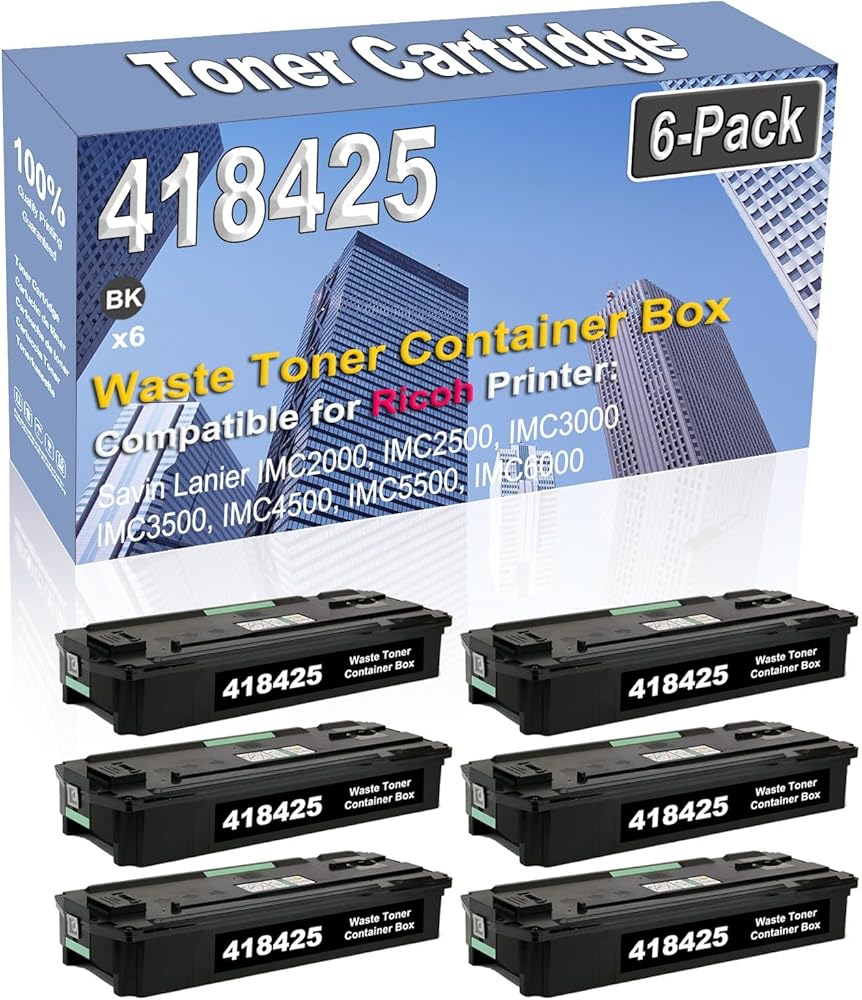 6-Pack (Black) Compatible High Capacity 418425 D0BQ6400 D0BQ-6400 Waste Toner Container Box Used for Ricoh Savin Lanier IMC2000 IMC2500 IMC3000 IMC3500 IMC4500 IMC5500 IMC6000 Printer