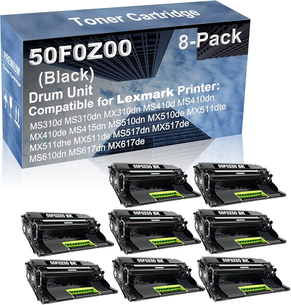 8-Pack (Black) Compatible MS415dn MS510dn MX510de MX511dte MX511dhe MX511de Printer Drum Unit Replacement for Lexmark 50F0Z00 Drum Kit