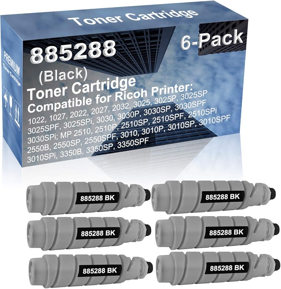 6-Pack Compatible High Capacity 885288 (Type 2120D) Printer Cartridge use for Ricoh 3030SPF, 3030SPi; MP 2510, 2510P, 2510SP, 2510SPF, 2510SPi, 2550B, 2550SP Printer (Black)