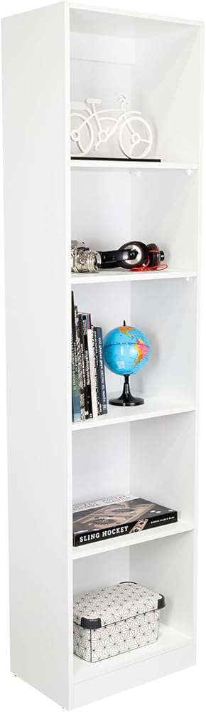 Tuhome Home XS Bookcase with Five-Tier Slim Shelving for Compact Display of Books, Decor and Keepsakes Featuring Space-Saving Vertical Design and Durable Engineered Wood Construction for Modern