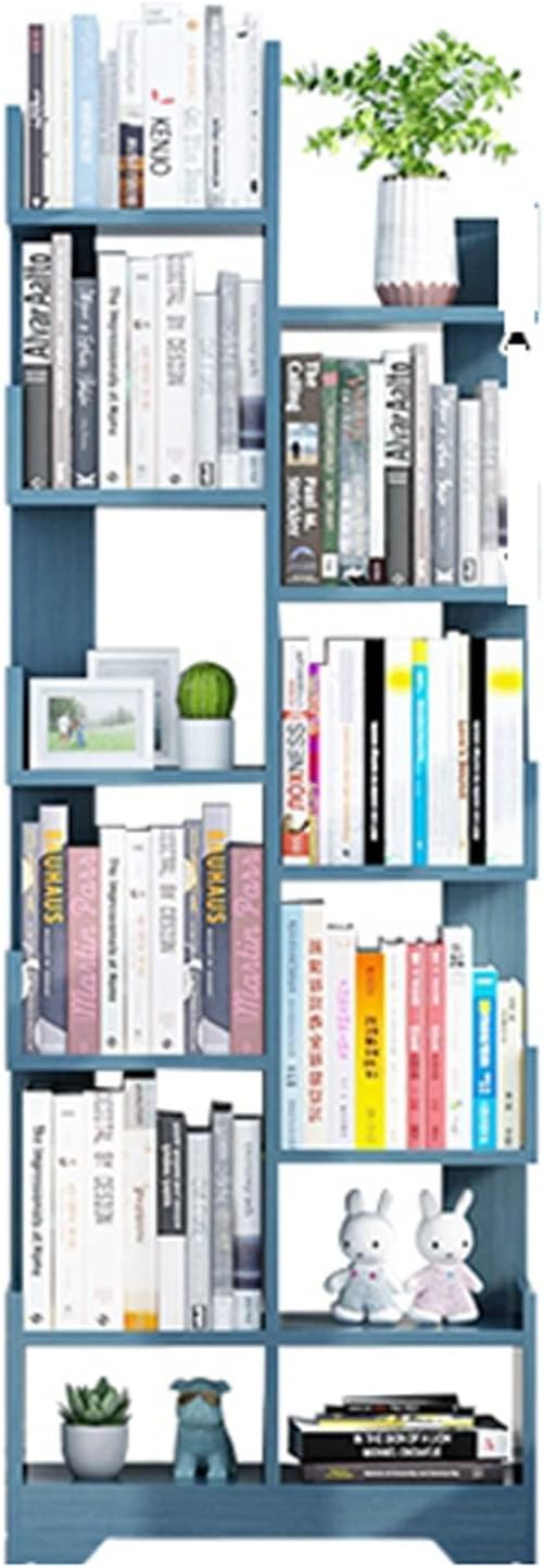 HIHELO Book Case Wooden Storage Racks, Display Racks, Blue Bookshelf Unit with Children Storage Cube, Bedroom, Living Room Bookshelves