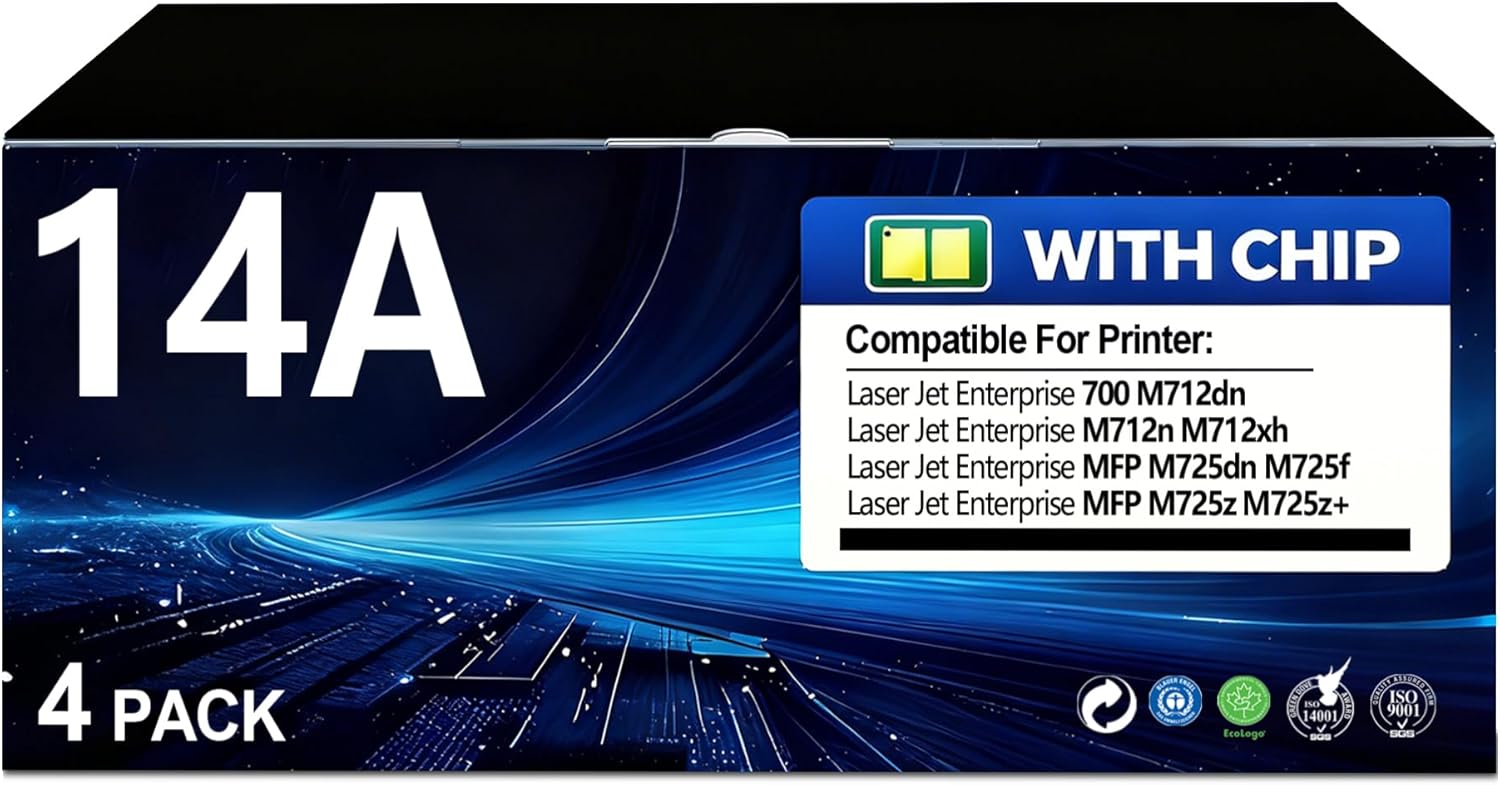 BERRYSKY 14A Black Toner Cartridge 4 Pack Compatible HP 14A CF214X 14X CF214A Toner Replacement for Laser Jet Enterprise 700 M712dn M712n M712xh MFP M725dn Printer