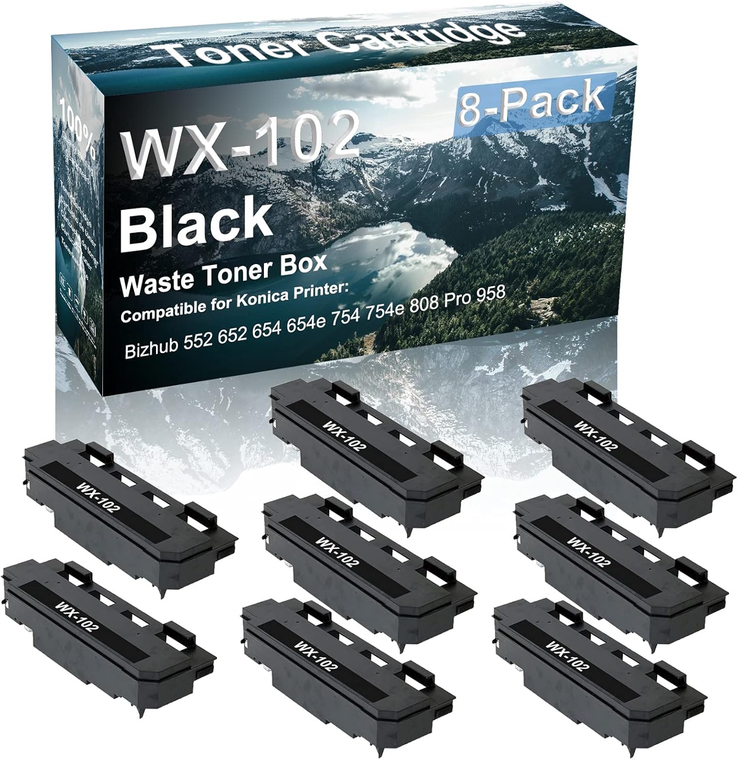 Credibility Store 8-Pack Compatible High Yield 552 652 654 654e 754 754e 808 Pro 958 Printer Waste Cartridge Replacement for Konica Minolta WX-102 WX102 Toner Cartridge (Black)
