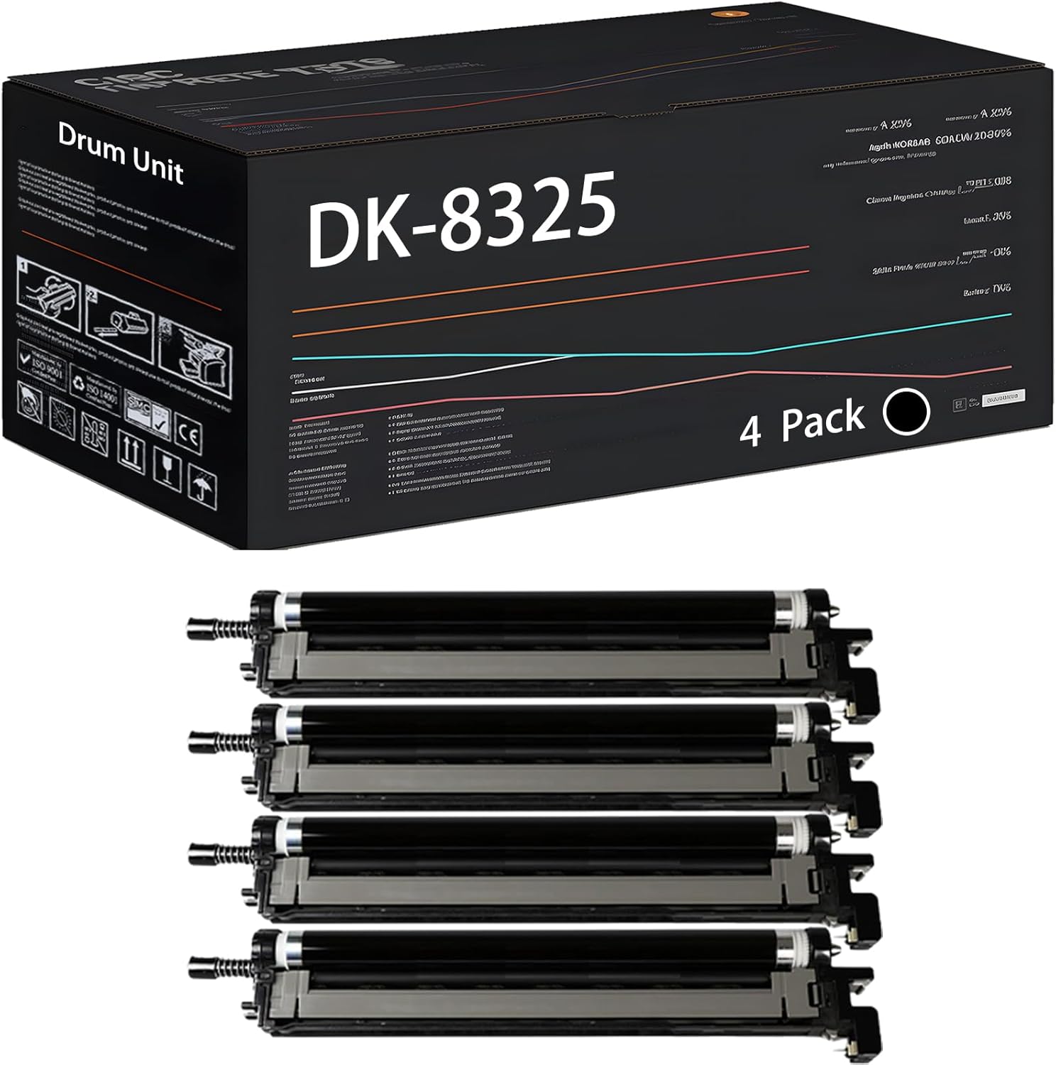UVUMB Compatible with Kyocera DK-8325 Drum Unit Work for Kyocera TASKalfa 2550ci 2551ci Printers, with Chip, High Yield 300000 Pages, High-Definition Printing (4 Pack Black)