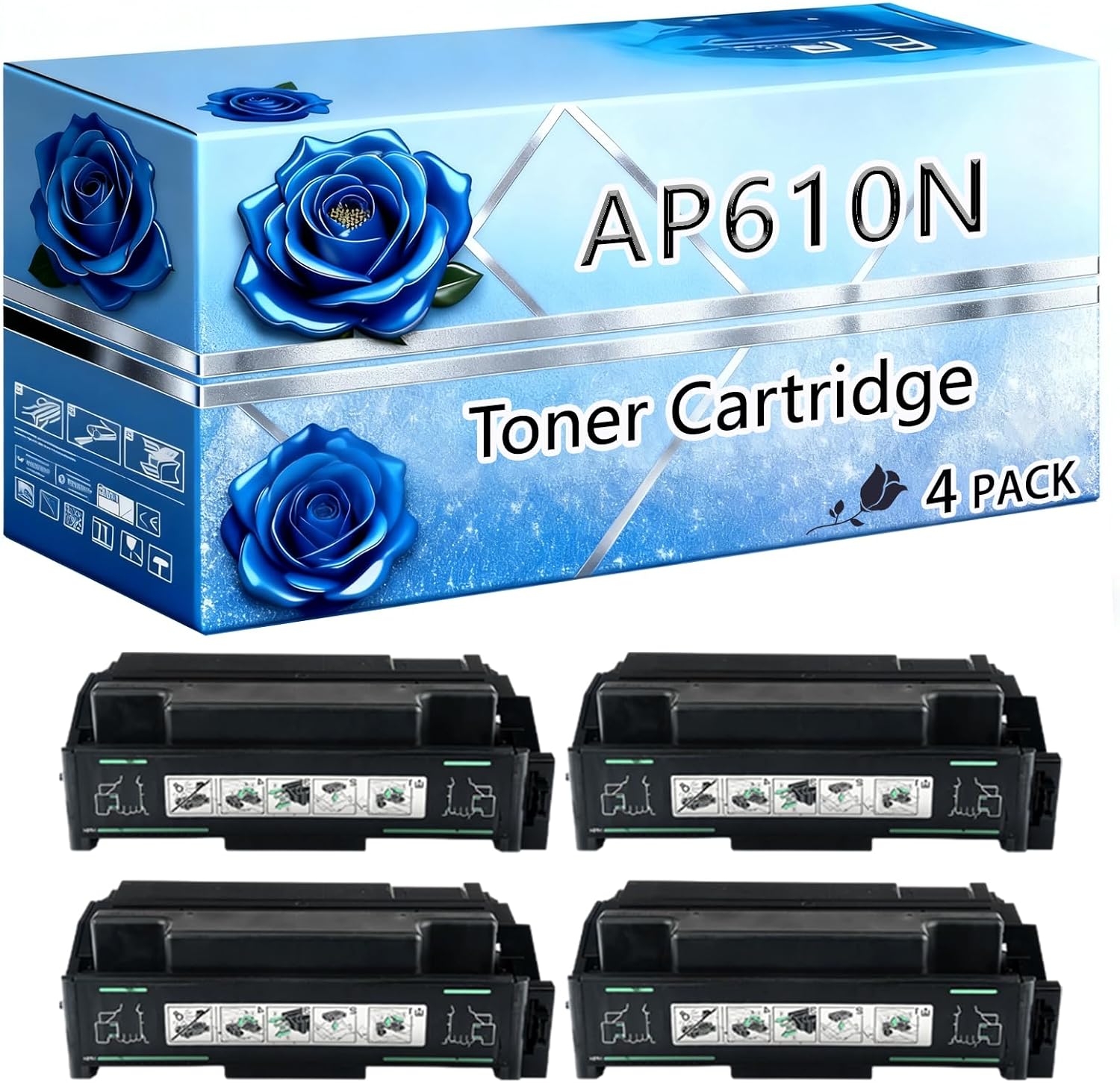 BIVOL Compatible Toner Cartridge Replacement for Ricoh AP610N High Yield 30000 Pages Aficio AP610N AP600N Printers (4 Pack Black)