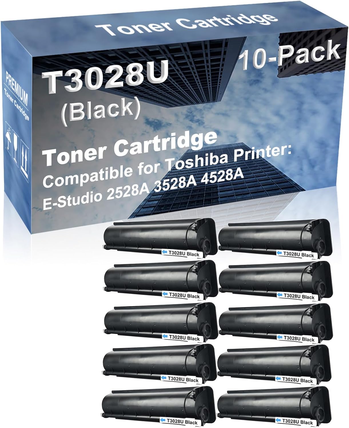 10-Pack Compatible High Capacity T3028U Printer Cartridge use for Toshiba E-Studio 2528A 3528A 4528A Printer (Black)