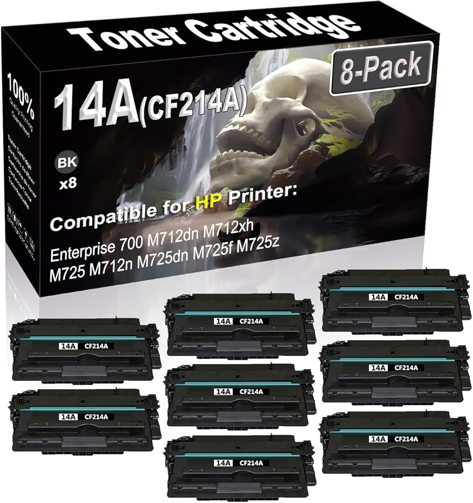 SINIYA 8-Pack Compatible High Capacity 14A CF214A Imaging Toner Cartridge use for Enterprise 700 M712dn M712xh M725 M712n M725dn Printer (Black)