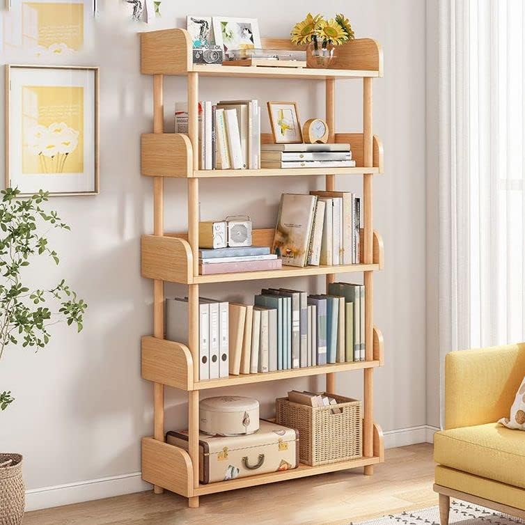 CraftThink 5 Tier Bookshelf, Home Standard Bookcase Modern Wooden Bookshelf with Rectangle Shelves for Bedroom,Office,Kitchen,Living Room (Wood 23.5