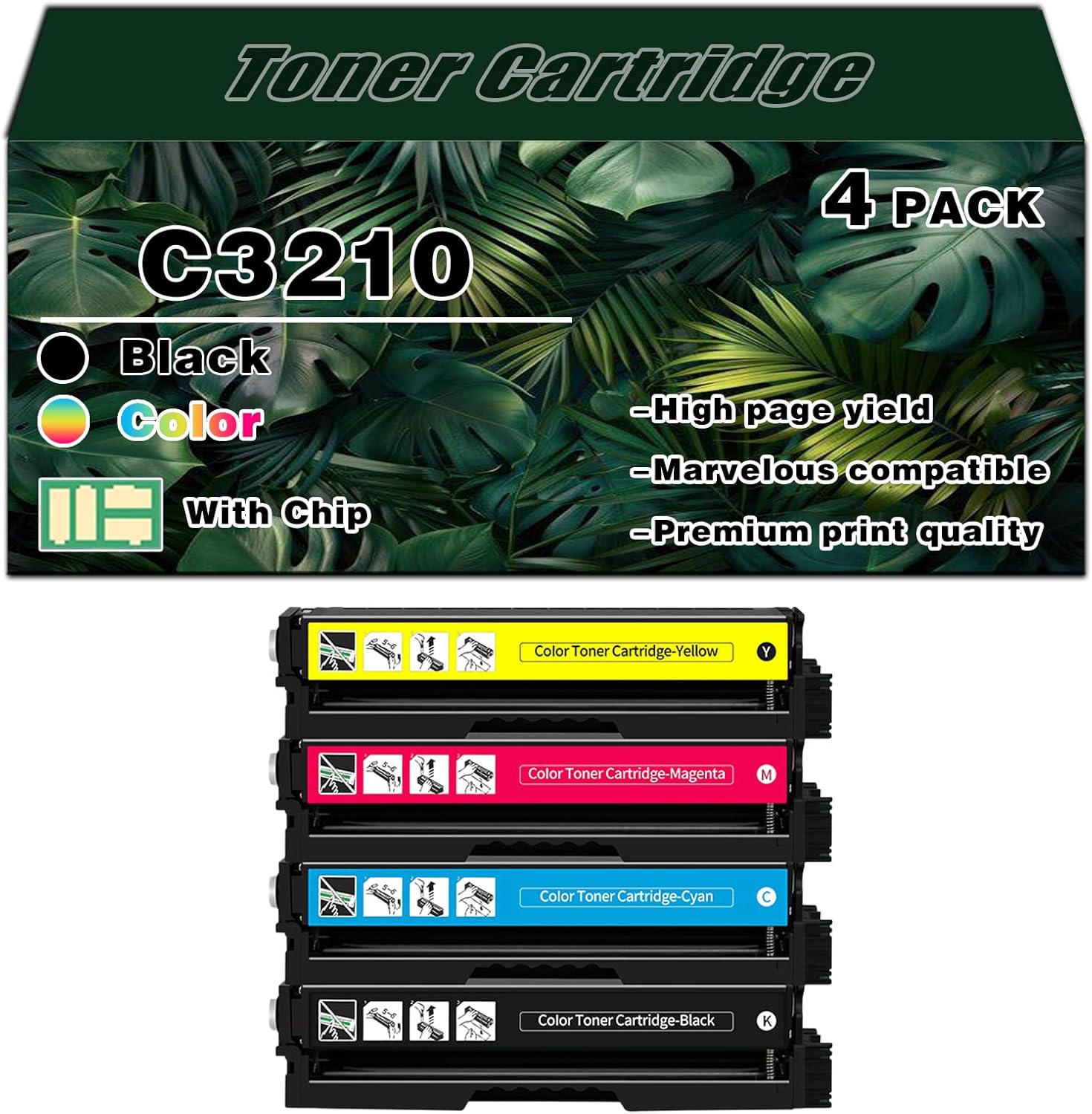 C3210 Toner Cartridges Compatible for Lexmark C3210HK0 C3210HC0 C3210HM0 C3210HY0 Toner Cartridge Work for Lexmark C3224dw C3326dw C3426dw MC3224adwe MC3224dwe Printers,Combination Pack