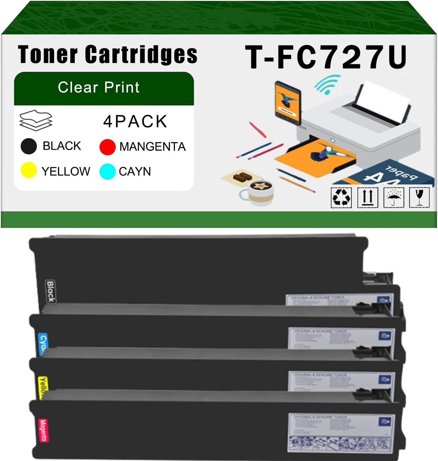 AGNNQ Compatible for Toshiba T-FC727U Toner Cartridges e-STUDl0 7527ACT 6527AC 6527ACT 6527ACTG 7527AC Printers, High Yield 206600 Pages Bright Clear Colors (4-Pack BK/C/M/Y)