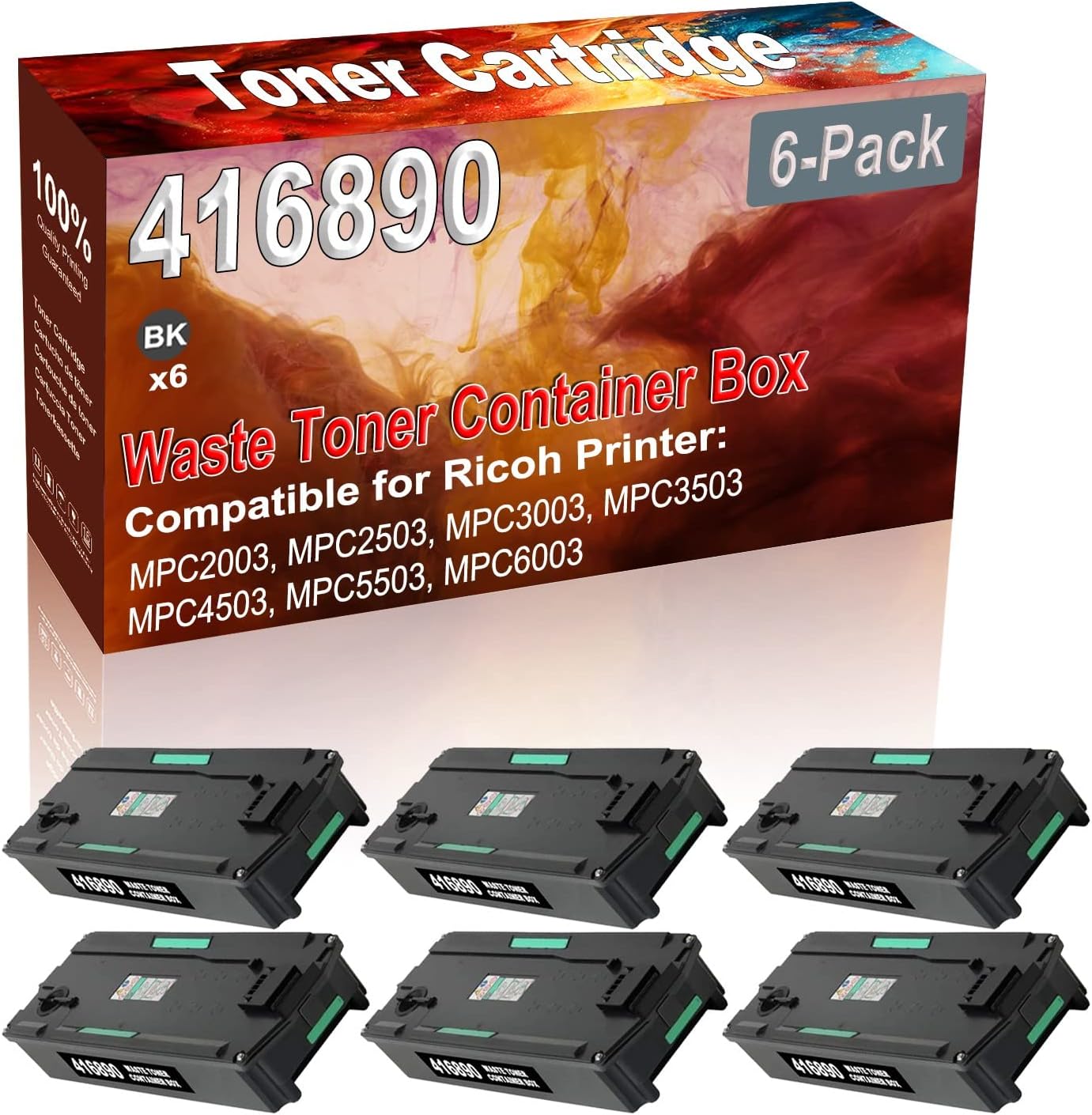 Credibility Store 6-Pack (Black) Compatible 416890 Waste Toner Container Box (High Capacity) fit for Ricoh MPC2003 MPC2503 MPC3003 MPC3503 MPC4503 MPC5503 MPC6003 Printer
