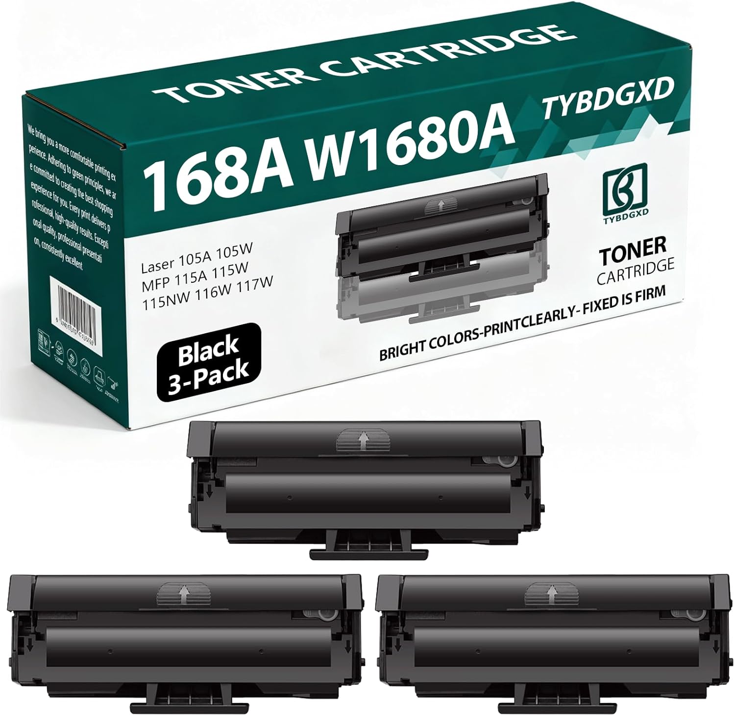 TYBDGXD 168A W1680A High Yield Black 1,500 Pages Toner Cartridge Compatible for HP Compatible Replacement for HP Laser 105A 105W MFP 115A 115W 115NW 116W 117W Printers,3-Pack