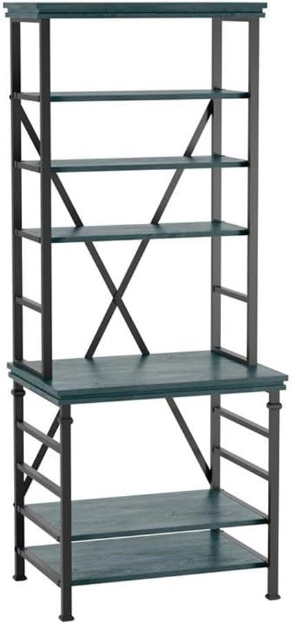 Furniture of America Garna Industrial Metal 6-Shelf Bookcase in Antique Blue