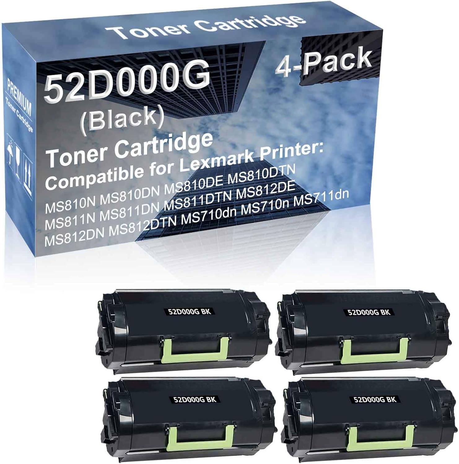 4-Pack Compatible High Capacity 52D000G Toner Cartridge use for MS810N MS810DN MS810DE MS810DTN Printer (Black)