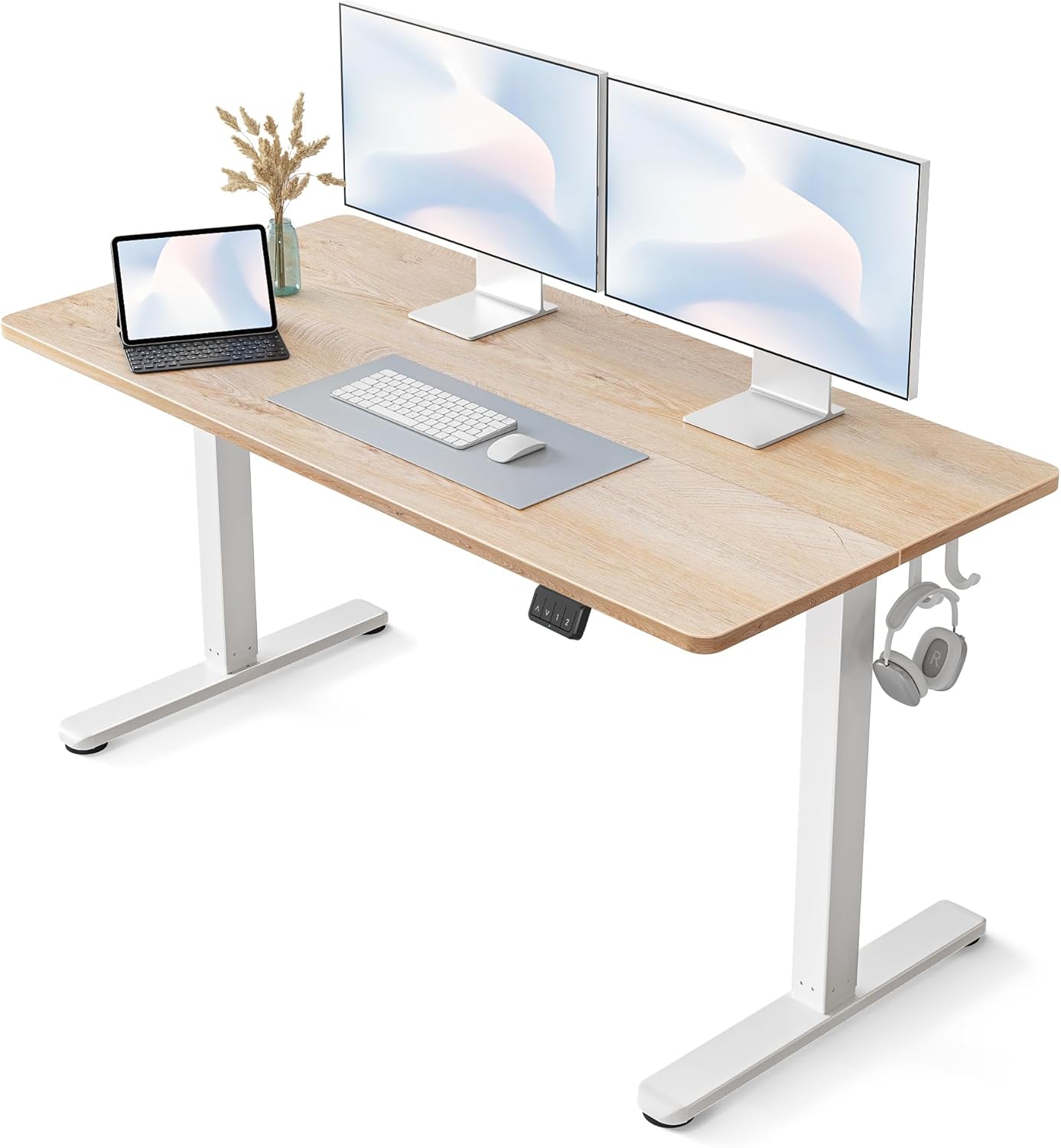 FEZIBO Electric Standing Desk, 55 x 24 Inches Height Adjustable Stand up Desk, Sit Stand Home Office Desk, Computer Desk, Maple