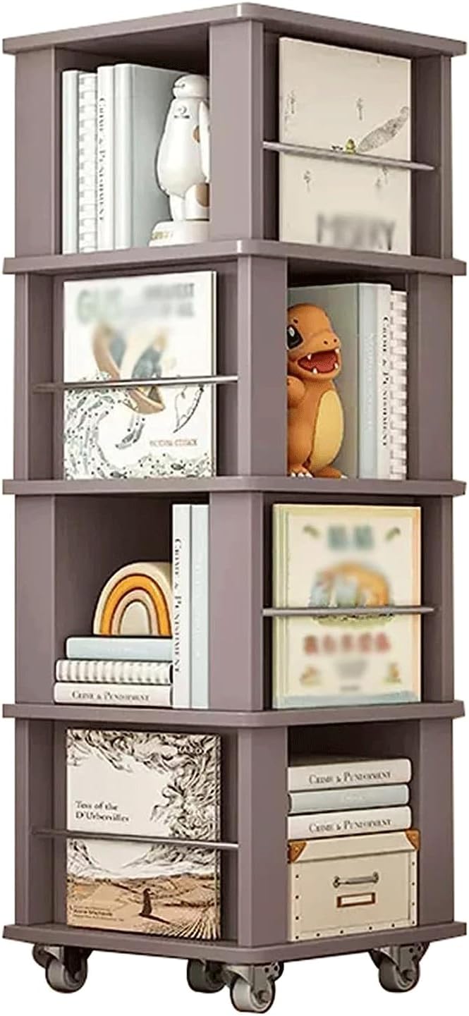 UINGBPXT Corner Bookshelf 360° Rotating Bookshelf Large Capacity Standing Bookcase Simple Book Rack with Wheels Living Room Home Bookshelves Perfect Display
