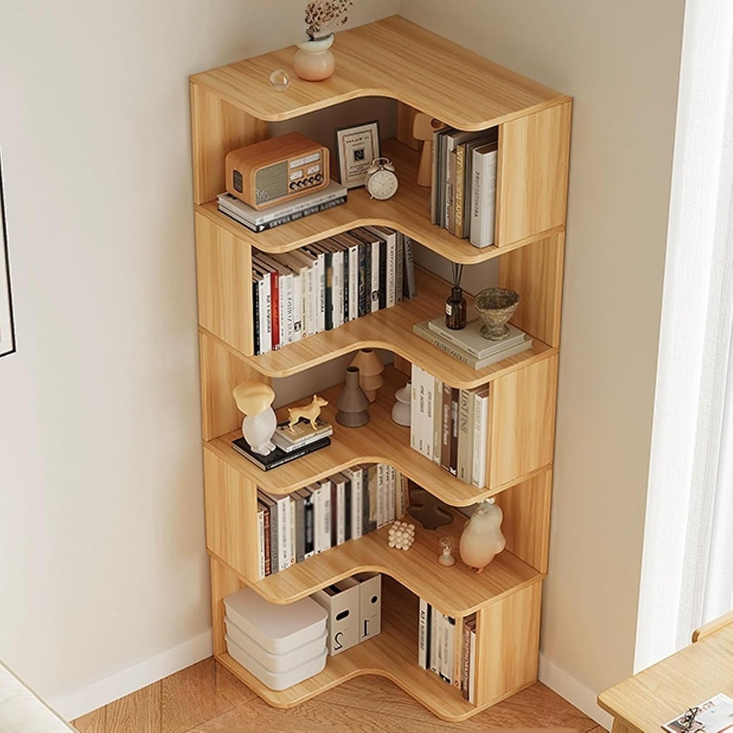 YUGXTH YUGXTHCorner Bookshelf, Corner Shelf, L Shaped Book Shelf, Multi-Layer Storage Organizer, Bookshelves with Open Back Design, for Living Room and Office(90cm/35.4in)